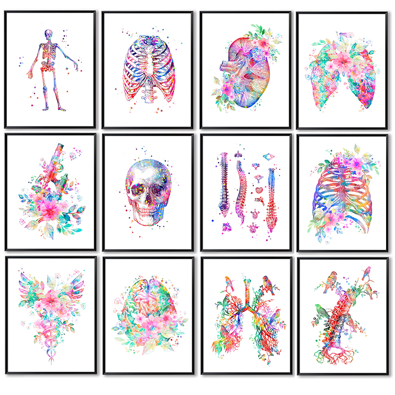 Medical Lab Posters - Anatomi Tıbbi Poster Çiçek Organ Duvar